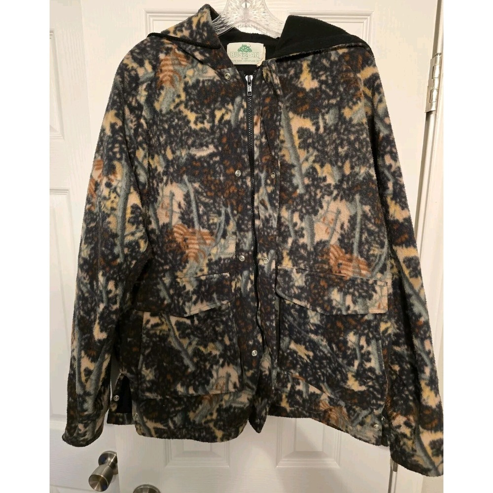 Vintage Men's Bushlan Size Medium Full Zip Camo Hunting Jacket Hoodie Fleece USA